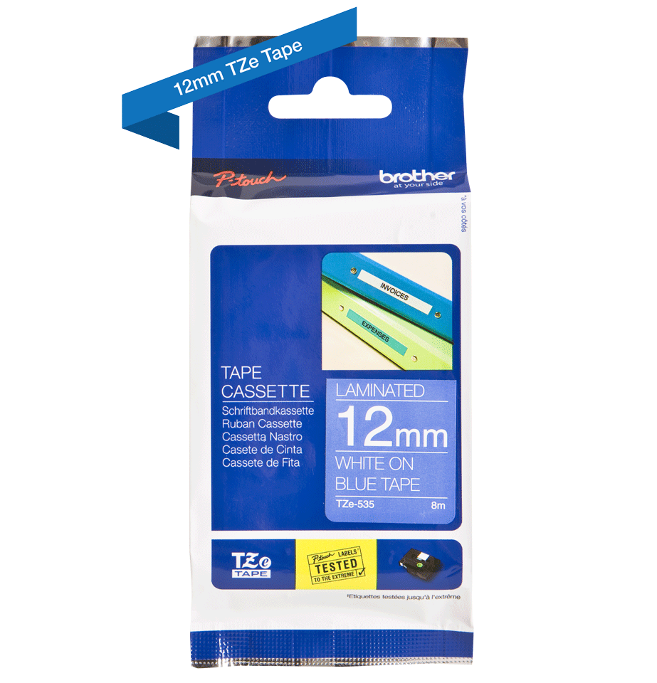 Original Brother TZe535 tape – hvid på blå, 12 mm bred 3